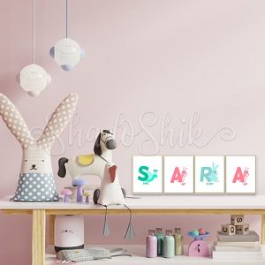 تابلو اتاق کودک فانتزی با طرح حرف رنگی A تصویر اسم سارا