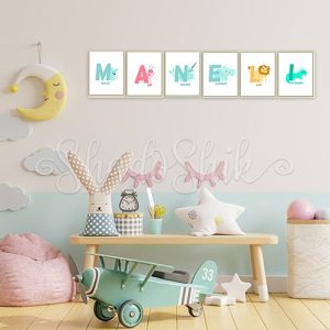 تابلو اتاق کودک فانتزی طرح موش حرف رنگی M دیواری