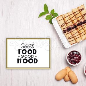 تابلو آشپزخانه خطاطی مدرن طرح Good Food Good Mood سیاه و سفید