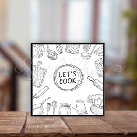 تابلو آشپزخانه خطاطی مدرن طرح LET'S Cook دیواری