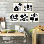 تابلو آشپزخانه فانتزی چند تکه طرح سیاه سفید لوازم آشپزخانه دیواری