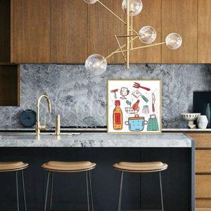تابلو آشپزخانه فانتزی طرح رنگی ظروف آشپزی دیواری