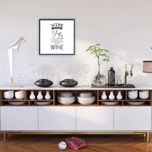 تابلو آشپزخانه خطاطی سیاه و سفید طرح I Improve With Wine با قاب های متنوع