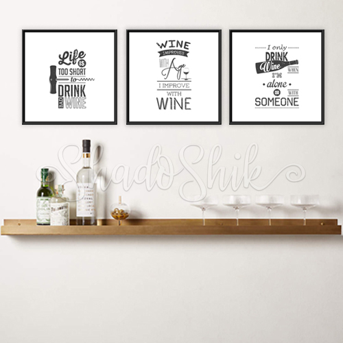 تابلو آشپزخانه خطاطی سه تکه طرح Drink wine دیواری