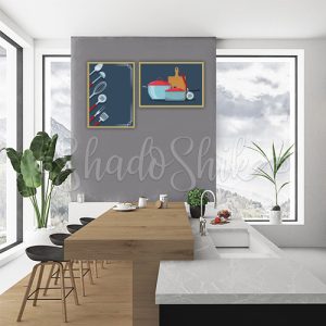 تابلو آشپزخانه فانتزی دو تکه طرح قابلمه و کفگیر با رنگ های جذاب