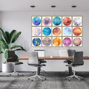 تابلو دفتر کار مدرن چند تکه طرح سیارات با رنگ های جذاب