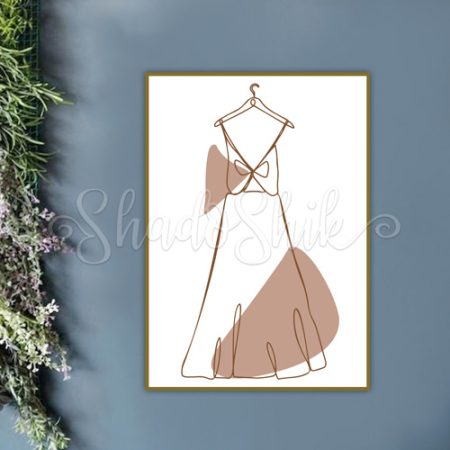 تابلو اتاق خواب فانتزی مینیمال طرح لباس بلند عروس لاین آرت