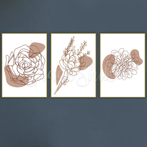 تابلو پذیرایی فانتزی مینیمال سه تکه طرح گل دیواری