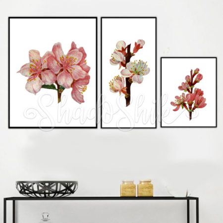 تابلو پذیرایی فانتزی سه تکه طرح شاخه گل رنگبندی جذاب