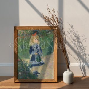 تابلو پذیرایی کلاسیک نقاشی اثر آگوست رنوار طرح دختری با آبپاش با رنگبندی جذاب