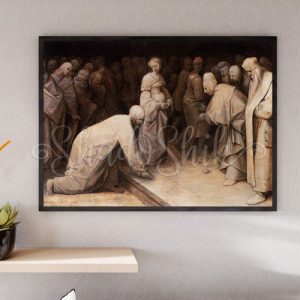 تابلو پذیرایی کلاسیک نقاشی اثر پیتر بروگل طرح مسیح و زن دیواری